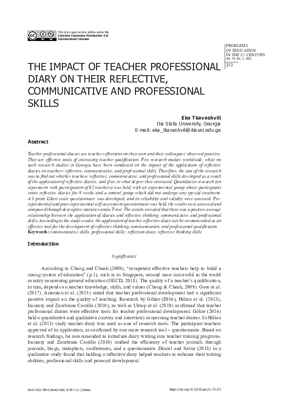 (PDF) The Impact of Teacher Professional Diary on Their Reflective ...