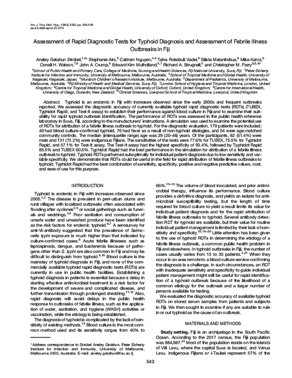 (PDF) Assessment of Rapid Diagnostic Tests for Typhoid Diagnosis and ...