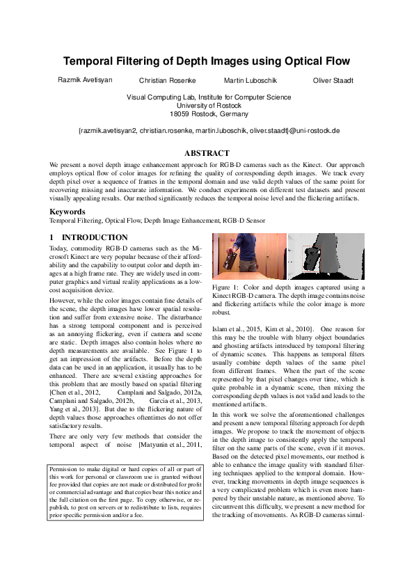 (PDF) Temporal Filtering of Depth Images using Optical Flow