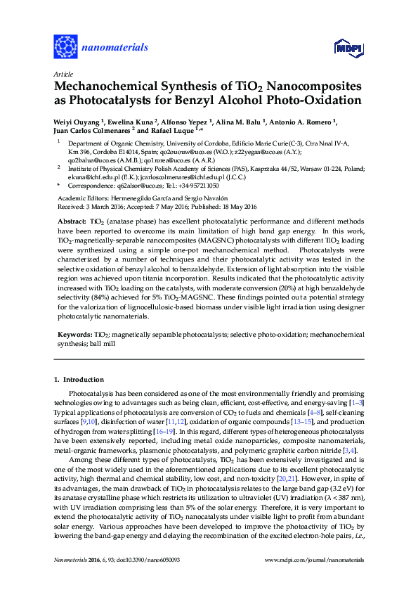 (PDF) Mechanochemical Synthesis of TiO2 Nanocomposites as ...