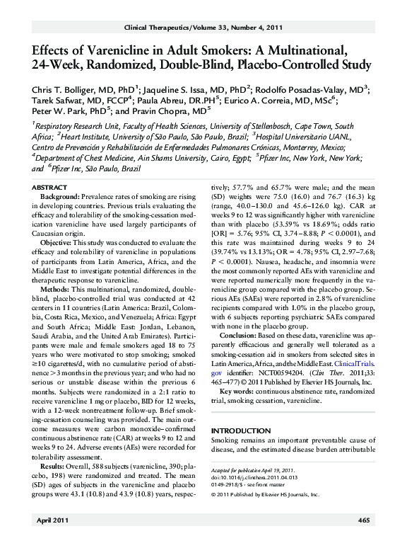(PDF) Effects of varenicline in adult smokers: A multinational, 24-week ...