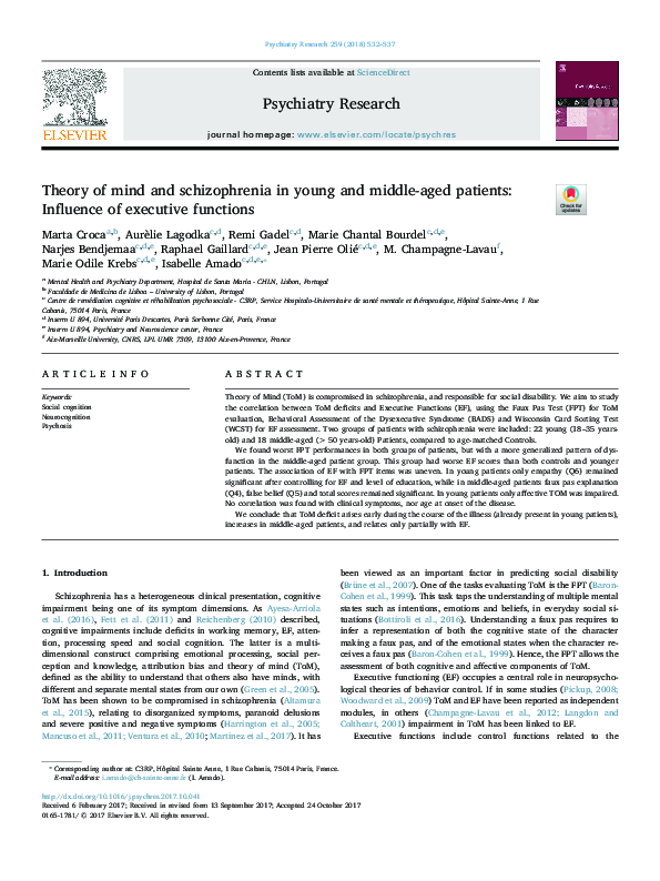 (PDF) Theory of mind and schizophrenia in young and middle-aged ...