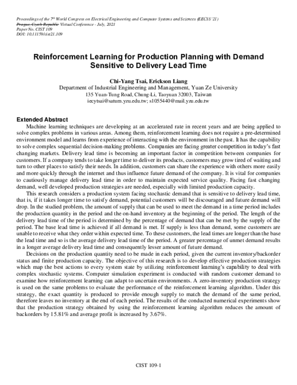 (PDF) Reinforcement Learning for Production Planning with Demand ...
