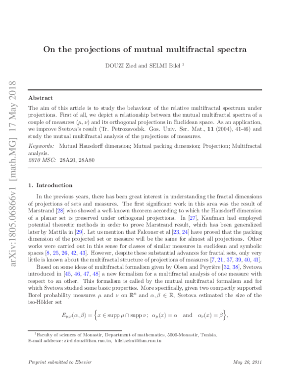(PDF) On the projections of mutual multifractal spectra | Selmi Bilel ...