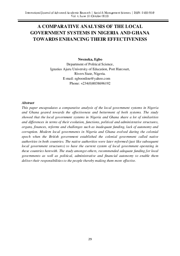 (PDF) A Comparative Analysis of the Local Government Systems in Nigeria ...
