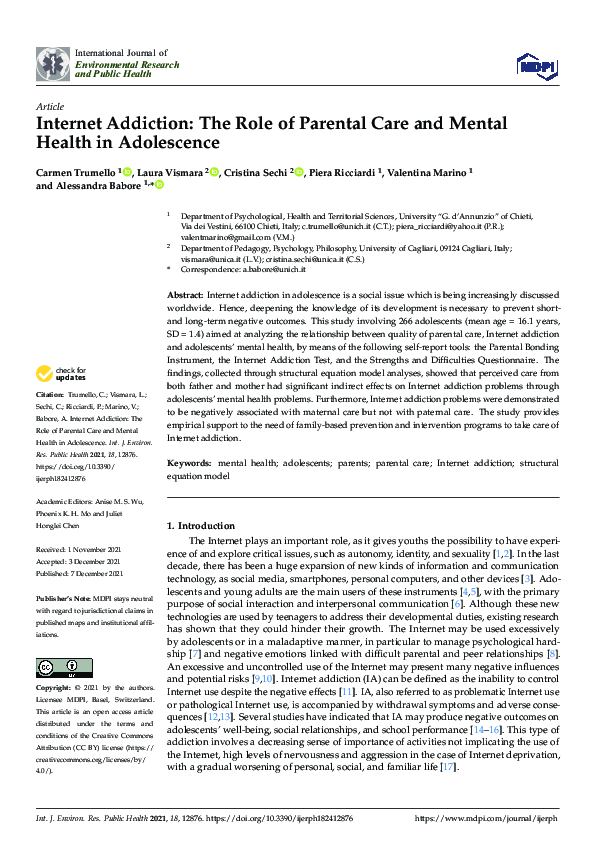 (PDF) Internet Addiction: The Role of Parental Care and Mental Health ...