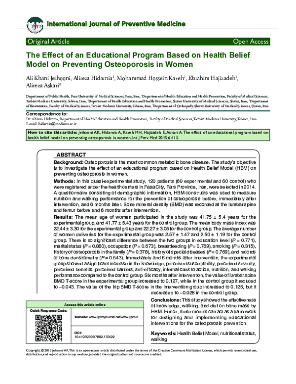(PDF) The effect of an educational program based on health belief model ...