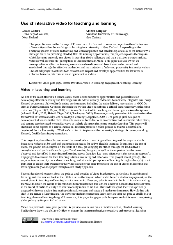 Use of Interactive Video for Teaching and Learning