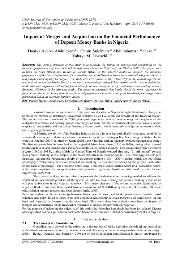 (PDF) Impact of Merger and Acquisitions on the Financial Performance ...