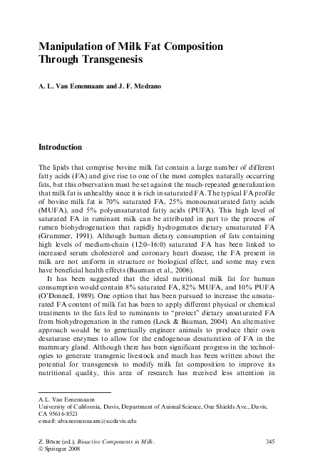 (PDF) Manipulation of milk fat composition through transgenesis