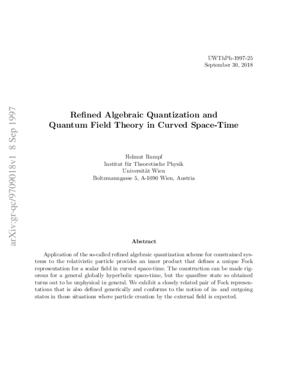 (PDF) Refined Algebraic Quantization and Quantum Field Theory in Curved ...