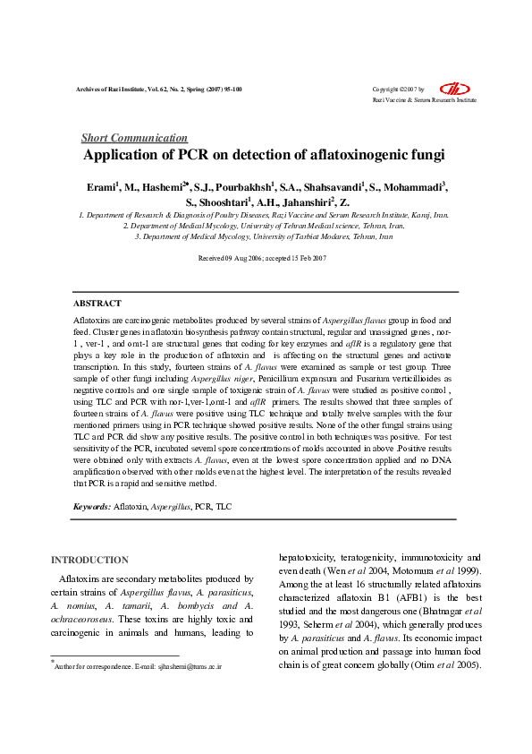 (PDF) Application of PCR on detection of aflatoxinogenic fungi