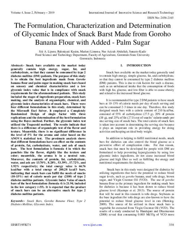 (PDF) The Formulation , Characterization and Determination of Glycemic Index of Snack Barst Made