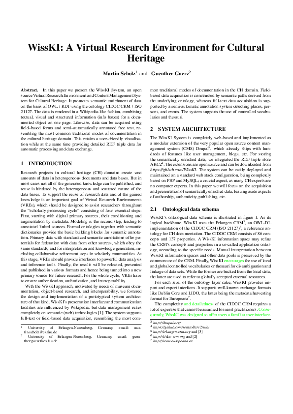 (PDF) WissKI: A Virtual Research Environment for Cultural Heritage