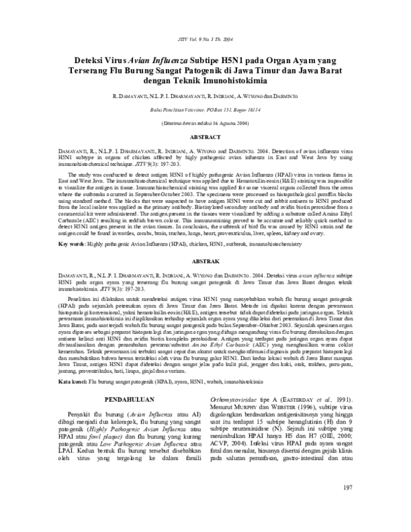 (PDF) Detection of avian influenza virus H5N1 subtype in organs of ...