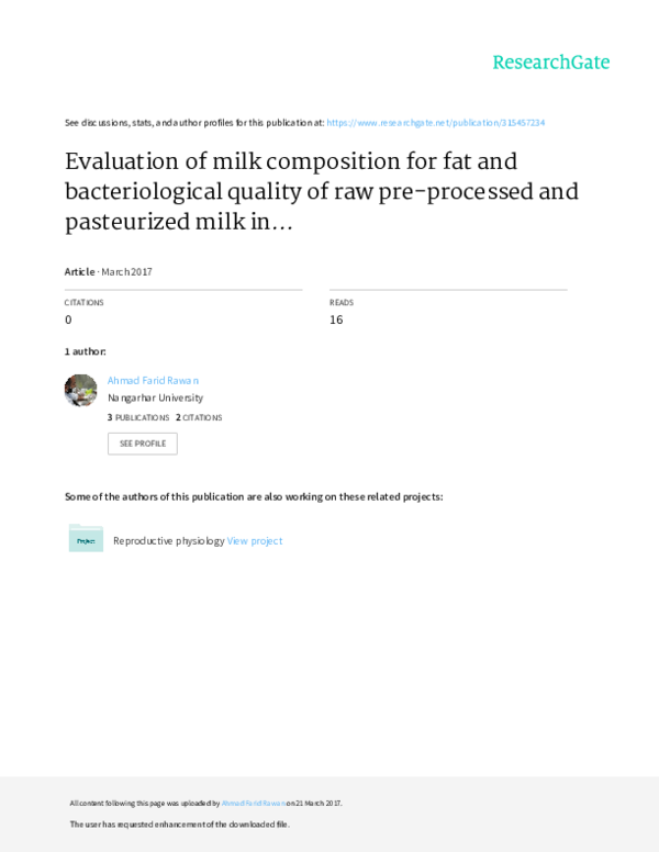 (PDF) Evaluation of milk composition for fat and bacteriological