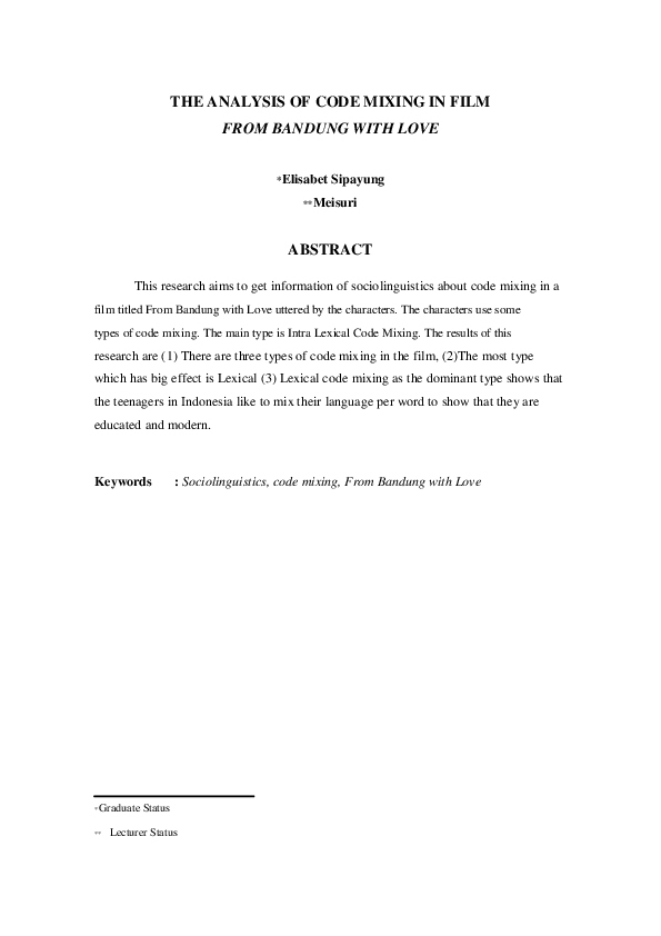 (PDF) The Analysis of Code Mixing in Film from Bandung with Love