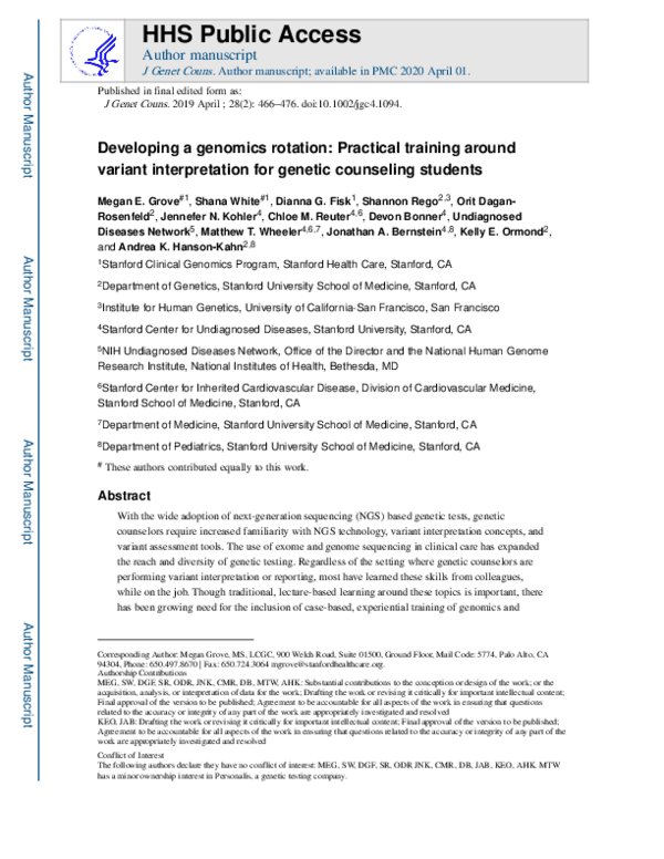 (PDF) Developing a genomics rotation: Practical training around variant ...