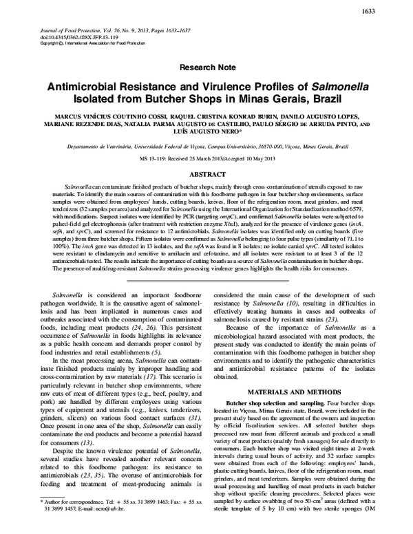 (PDF) Antimicrobial Resistance and Virulence Profiles of Salmonella ...