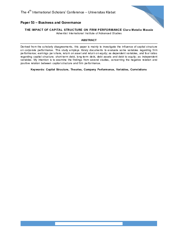(PDF) The Impact of Capital Structure on Firm Performance