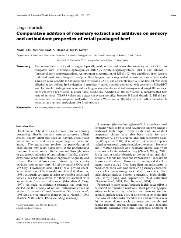 (PDF) Comparative addition of rosemary extract and additives on sensory ...