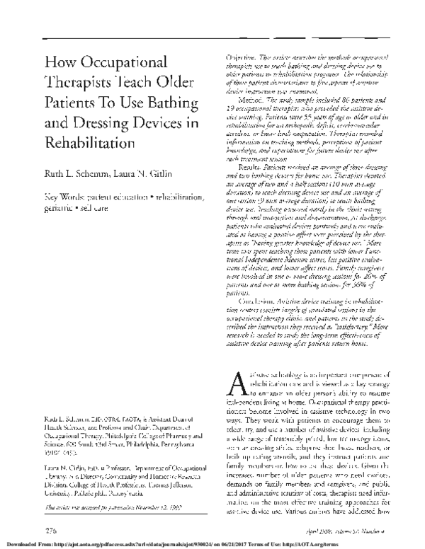 (PDF) How Occupational Therapists Teach Older Patients To Use Bathing