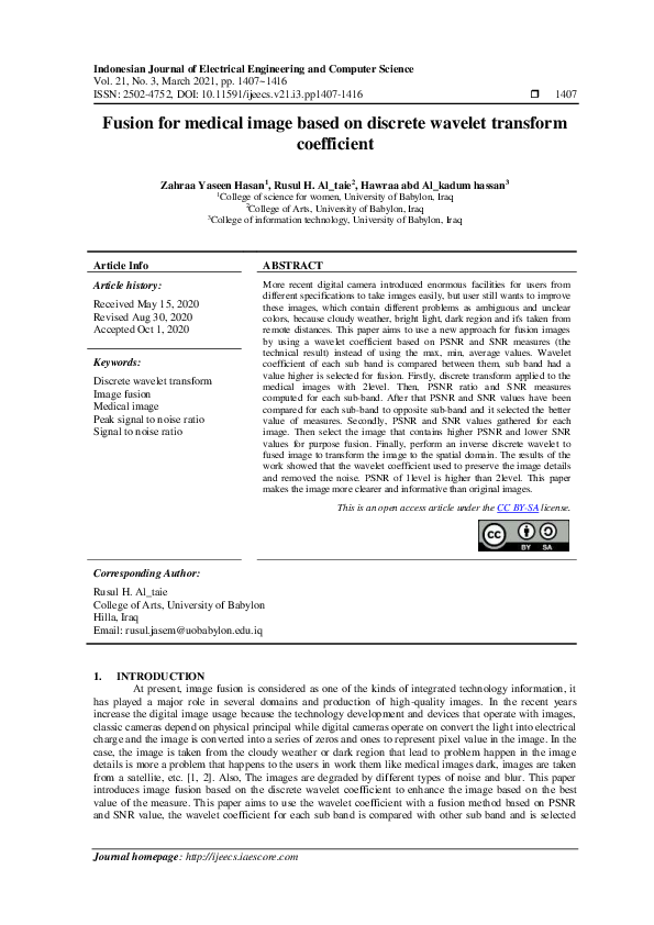 (PDF) Fusion for medical image based on discrete wavelet transform ...