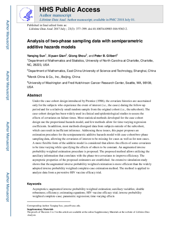 (PDF) Analysis of two-phase sampling data with semiparametric additive ...