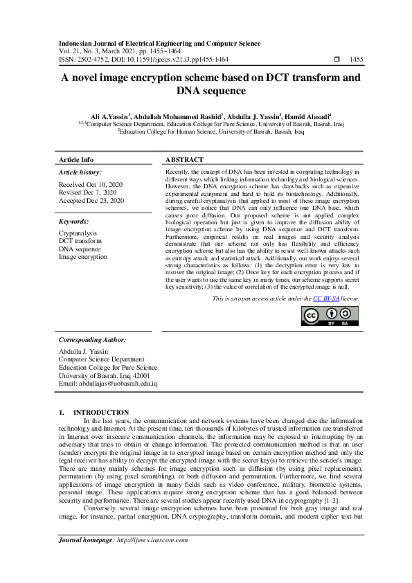 (PDF) A novel image encryption scheme based on DCT transform and DNA ...