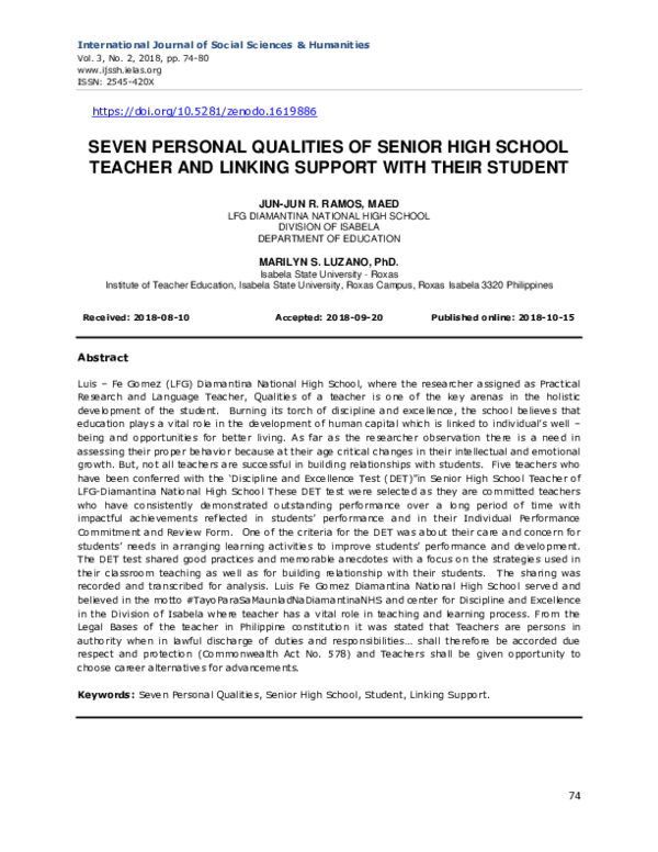(PDF) Seven Personal Qualities of Senior High School Teacher and ...