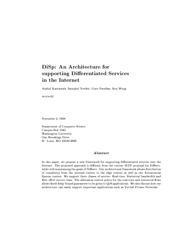(PDF) DiSp: An Architecture for supporting Differentiated Services in ...