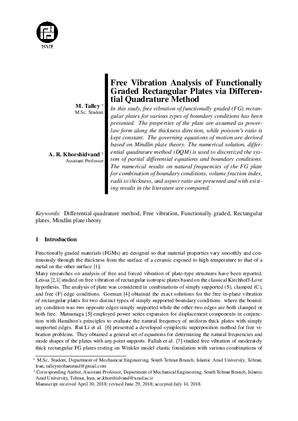 (PDF) Free vibration analysis of functionally graded rectangular plates ...