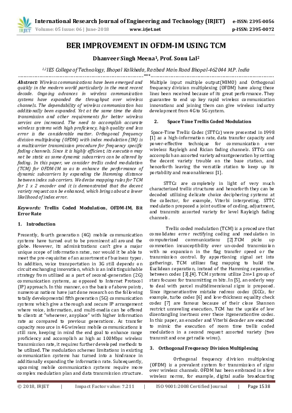 (PDF) Ber Improvement in Ofdm-Im Using TCM