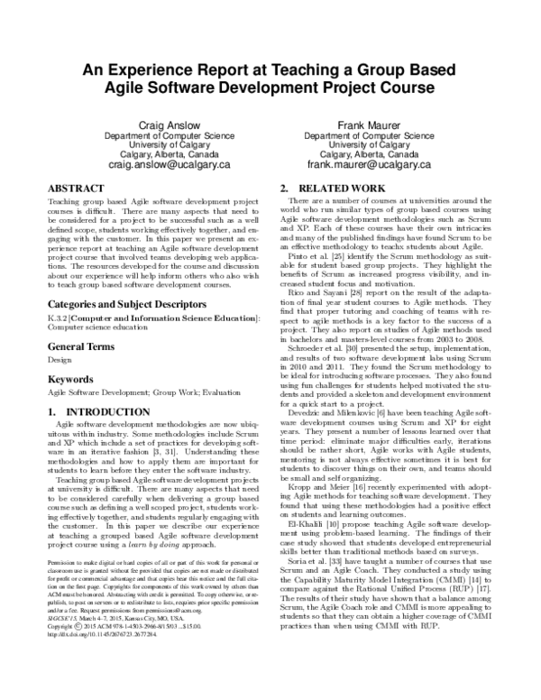 (PDF) An Experience Report at Teaching a Group Based Agile Software ...