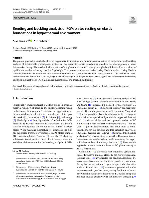 (PDF) Bending and buckling analysis of FGM plates resting on elastic ...