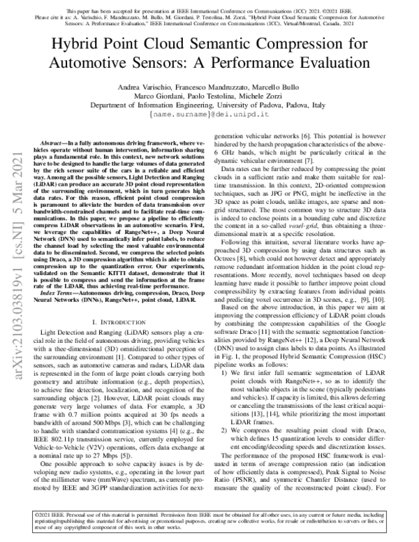 (PDF) Hybrid Point Cloud Semantic Compression for Automotive Sensors: A ...