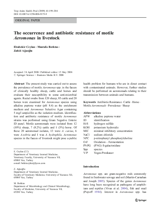 (PDF) The occurrence and antibiotic resistance of motile Aeromonas in ...