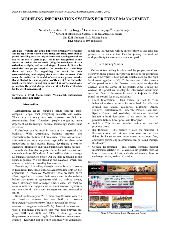 (PDF) Modeling Information Systems for Event Management Satya Windy