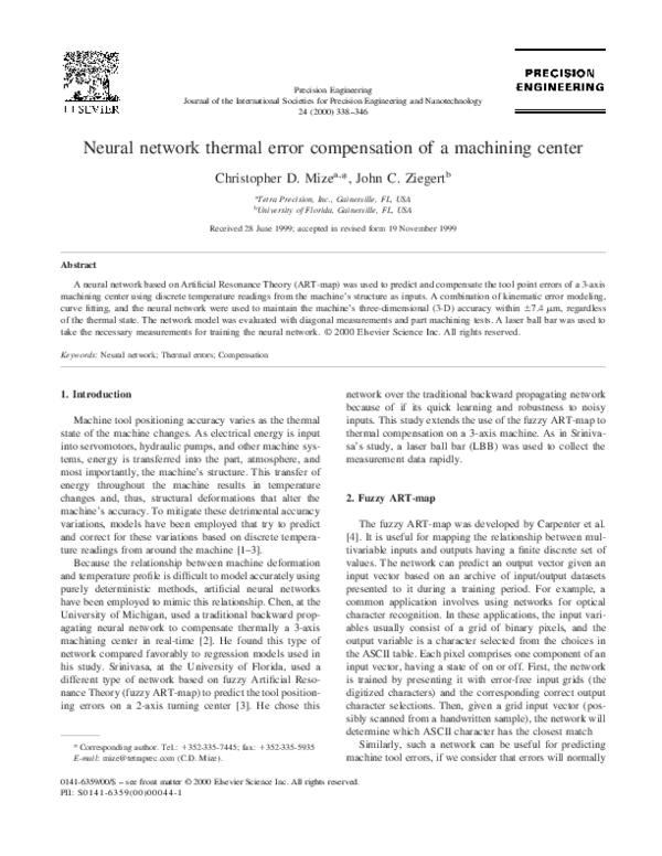 (PDF) Neural network thermal error compensation of a machining center