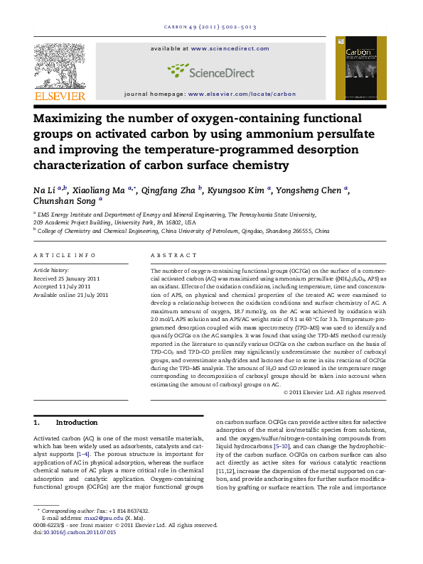 (PDF) Maximizing the number of oxygen-containing functional groups on ...
