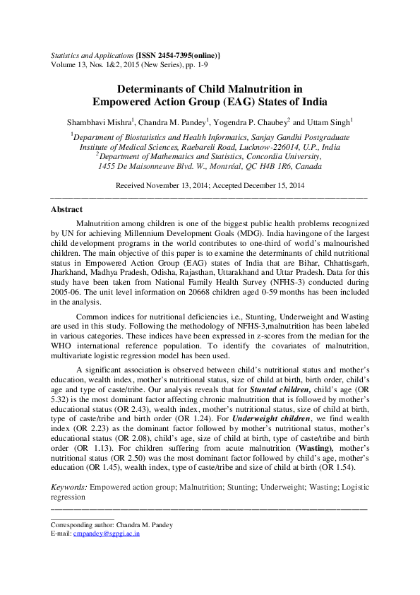 (PDF) Determinants of Child Malnutrition in Empowered Action Group (EAG ...