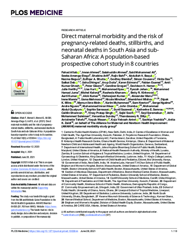 (PDF) Direct maternal morbidity and the risk of pregnancy-related ...