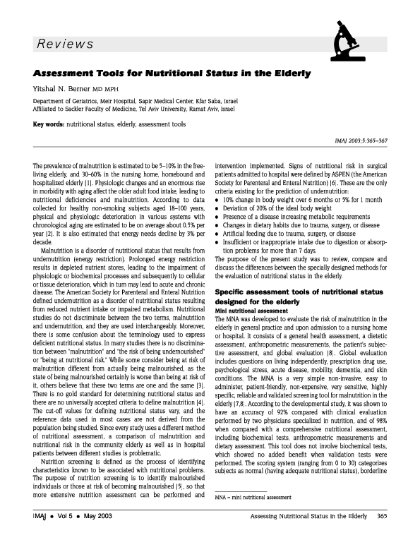 (PDF) Assessment tools for nutritional status in the elderly