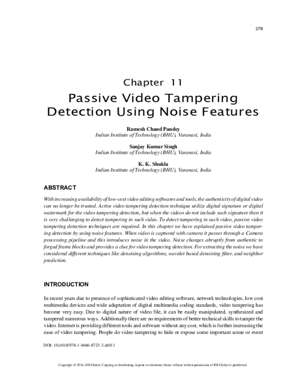 (PDF) Passive Video Tampering Detection Using Noise Features K. K