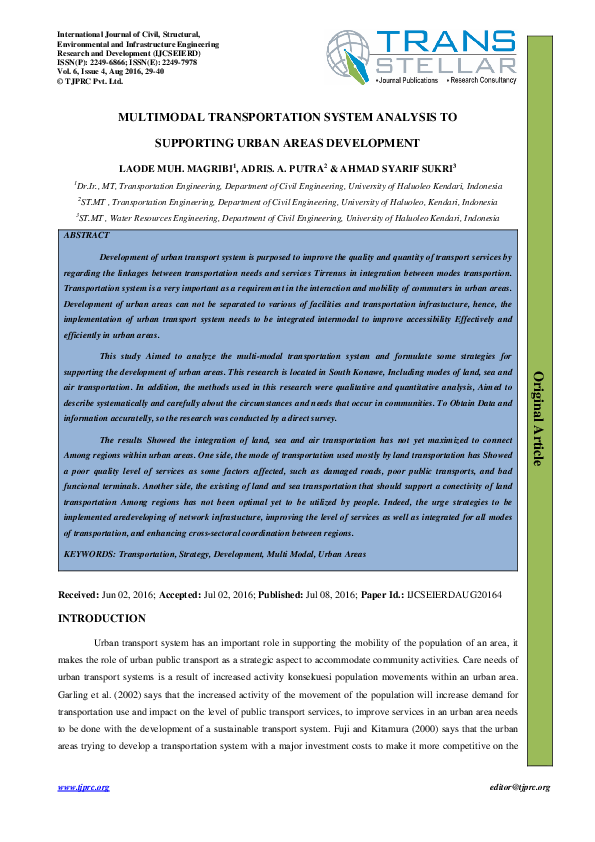 (PDF) Multimodal Transportation System Analysis to Supporting Urban ...