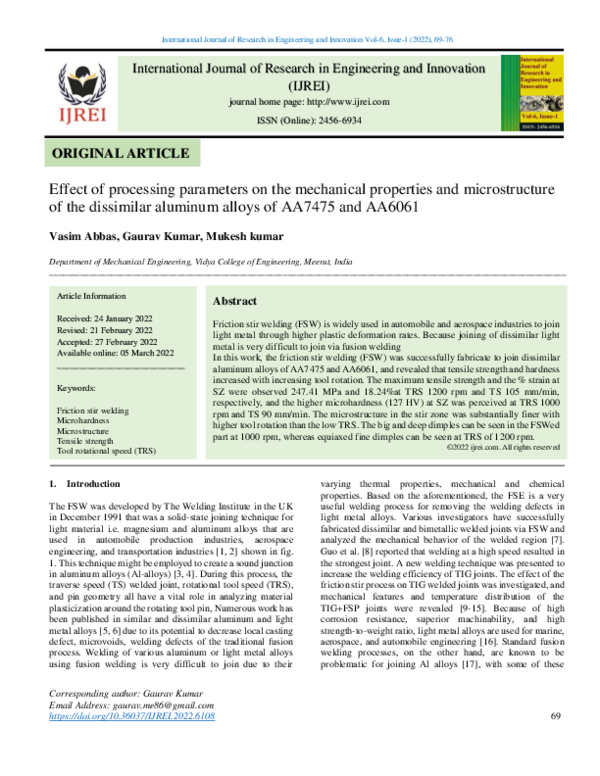 (PDF) Effect of processing parameters on the mechanical properties and ...