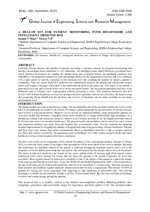 (PDF) A Health Iot for Patient Monitoring with Biosensors and ...