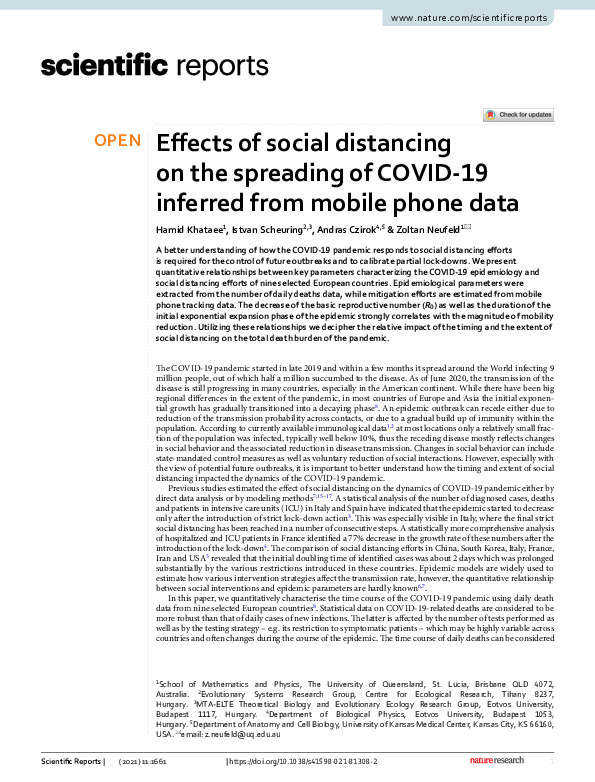 (PDF) Effects of social distancing on the spreading of COVID-19 ...