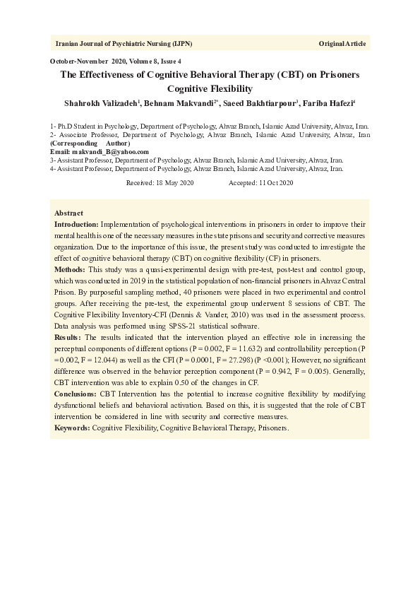 (PDF) The Effectiveness of Cognitive Behavioral Therapy (CBT) on ...