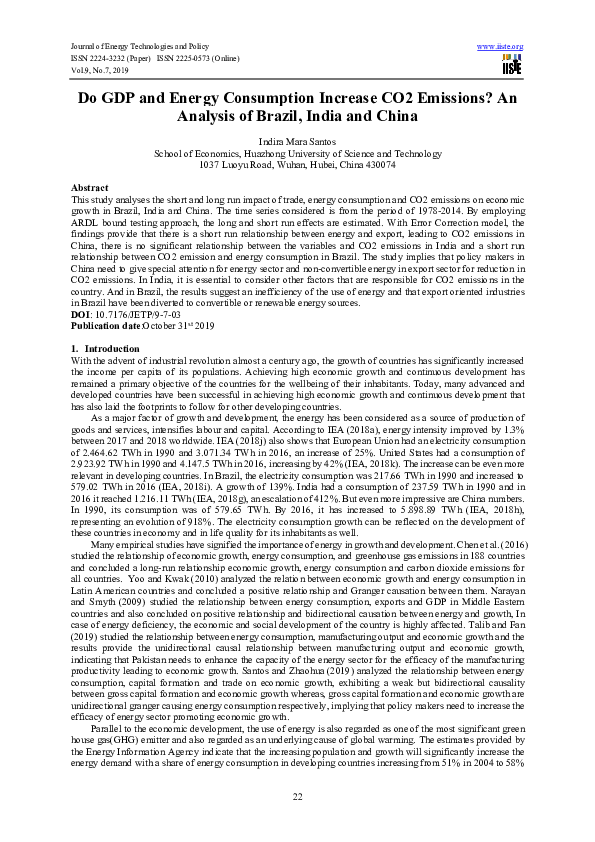 (PDF) Do GDP and Energy Consumption Increase CO2 Emissions? An Analysis ...